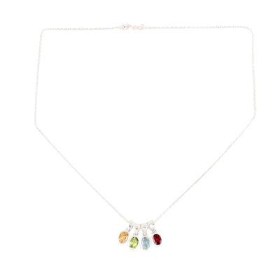 Halskette mit Edelsteinanhängern - Halsketten-Set mit Anhängern aus verschiedenen Edelsteinen