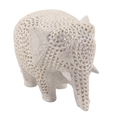 Skulptur aus Speckstein - Natürliche Speckstein-Jali-Skulptur einer Elefantenmutter