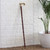 Wood and brass walking stick, 'Garden Stroll' - Mango Wood and Brass Walking Stick with Floral Motif