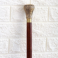 Wood and brass walking stick, 'Take in Stride' - Handmade Mango Wood and Brass Walking Stick