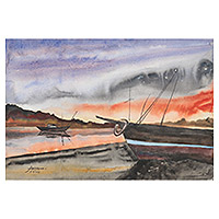 'Mahananda River' - Signed Watercolor on Handmade Paper