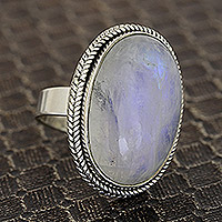 Rainbow moonstone cocktail ring, 'Sweet Glory' - Rainbow Moonstone Single Stone Cocktail Ring