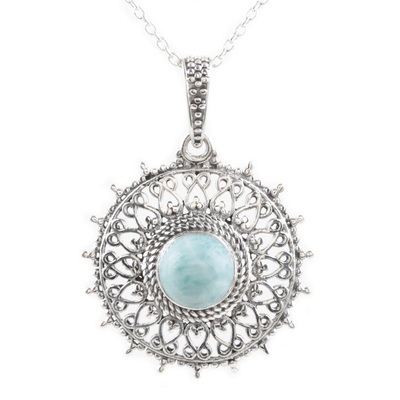 Larimar pendant necklace, 'Indian Sky' - Larimar and Sterling Silver Pendant Necklace from India