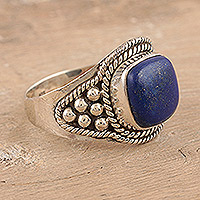 Lapis lazuli cocktail ring, 'Deep in Thought' - Artisan Crafted Lapis Lazuli Cocktail Ring from India
