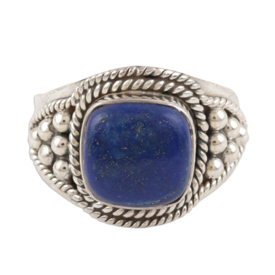 Lapis lazuli cocktail ring, 'Deep in Thought' - Artisan Crafted Lapis Lazuli Cocktail Ring from India