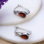 Rhodium-plated garnet and cubic zirconia drop earrings, 'Red Glam' - Rhodium-Plated Drop Earrings with Garnet and Cubic Zirconia