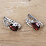 Rhodium-plated garnet and cubic zirconia drop earrings, 'Red Glam' - Rhodium-Plated Drop Earrings with Garnet and Cubic Zirconia