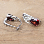 Rhodium-plated garnet and cubic zirconia drop earrings, 'Red Glam' - Rhodium-Plated Drop Earrings with Garnet and Cubic Zirconia