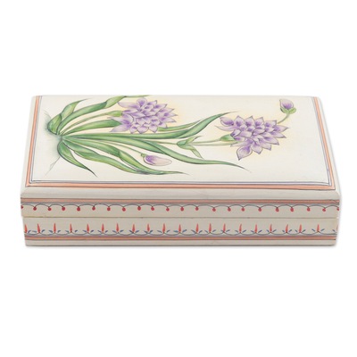 Papier mache jewelry box, 'Lavender Passion' - Floral Theme Jewelry Box from India
