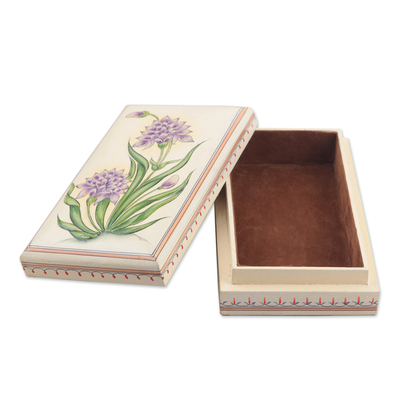 Papier mache jewelry box, 'Lavender Passion' - Floral Theme Jewelry Box from India