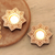 Wood tealight candle holders, 'Kaleidoscopic Sky' (pair) - Mango Wood Tealight Candle Holders with Star Motif (Pair)