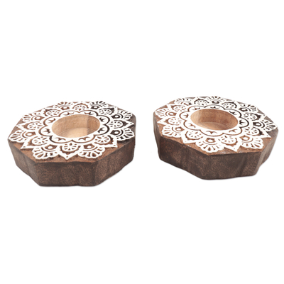 Portavelas de madera para velas pequeñas, (par) - Portavelas de madera hechos a mano (par)