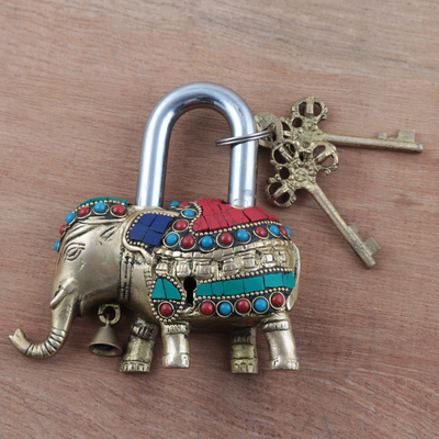 Juego de llaves y cerradura de latón - Juego de llaves y cerradura de elefante de latón artesanal 