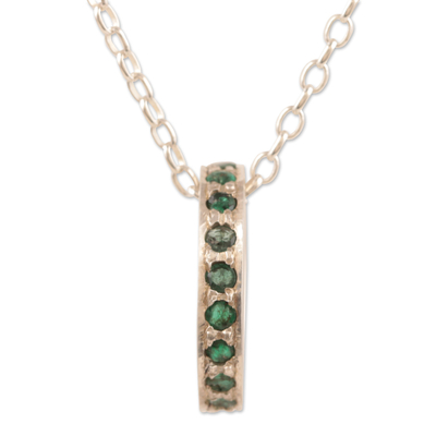 Emerald pendant necklace, 'Circle of Love' - Artist Crafted Emerald Rhodium Plated Silver Necklace