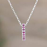 Ruby pendant necklace, 'Circle of Love' - Artisan Crafted Ruby Rhodium Plated Silver Necklace