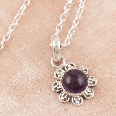 Amethyst pendant necklace, 'Gracious Flower' - Artisan Crafted Amethyst Necklace