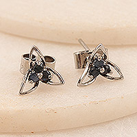 Sapphire stud earrings, 'Cool Petals'