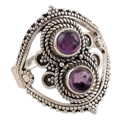 Amethyst cocktail ring, 'Paragon' - Handcrafted Sterling Silver and Amethyst Ring