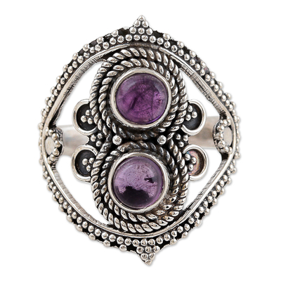 Amethyst cocktail ring, 'Paragon' - Handcrafted Sterling Silver and Amethyst Ring