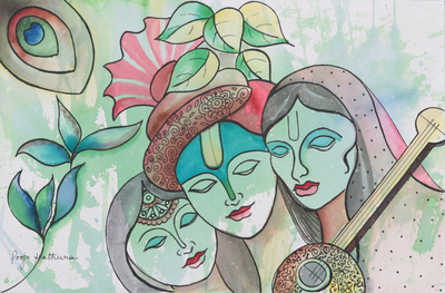 'Aradhika' - Hindu-Inspired Mixed Media Painting