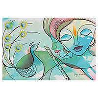 „Manmohan“ – Lord Krishna Mixed-Media-Gemälde
