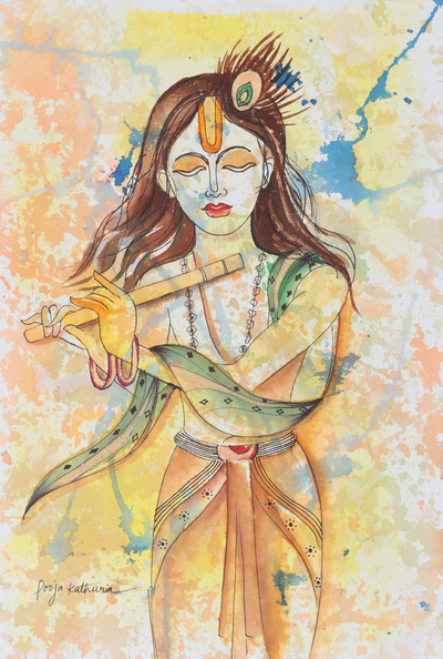 'Nityananda' - Pintura original de técnica mixta con tema hindú