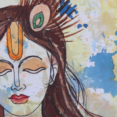 „Nityananda“ – Original-Mischtechnik-Gemälde mit Hindu-Thema