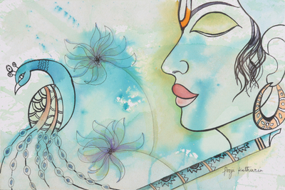 'Shobhita' - Pintura firmada en técnica mixta del Señor Krishna
