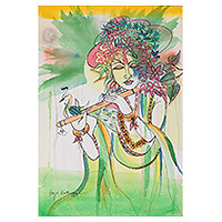 'Vanvihari' - Original Watercolor and Acrylic Lord Krishna Painting