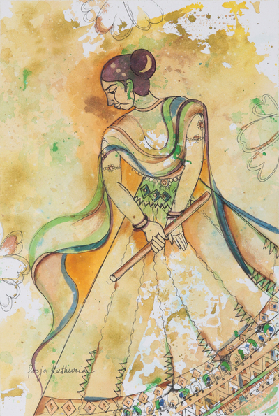 'Virahini' - Retrato en acuarela y acrílico sobre papel