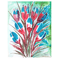 'Tulip' - Multicolored Floral Painting from India