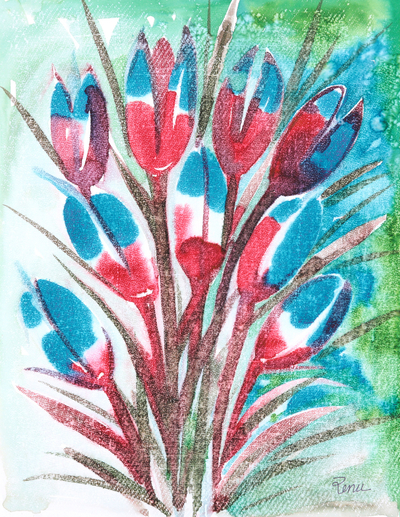 'Tulip' - Multicoloured Floral Painting from India