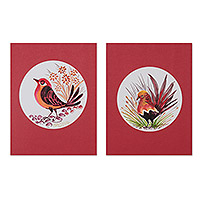 'Bird Paradise II' (diptych) - Signed Matted Original Bird Paintings (Diptych)