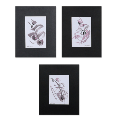 'Music Meditation II' (triptych) - Music-Themed Abstract Mixed Media Paintings (Triptych)