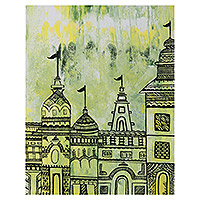 'Temple' - Original Signed Acrylic Painting from India