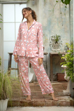 Cotton pajama set, 'Pink Spring' - Floral Printed Cotton Pajama Set in Pink Shade
