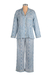 Conjunto de pijama de algodón - Pijama de algodón cyan con estampado de mandalas y ribetes amarillos