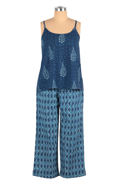 Conjunto de pijama de algodón - Conjunto de pijama de algodón con estampado de hojas y de inspiración marroquí