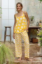 Cotton pajama set, 'Marigold Spring' - Marigold Cotton Pajama Set with Floral and Chevron Patterns