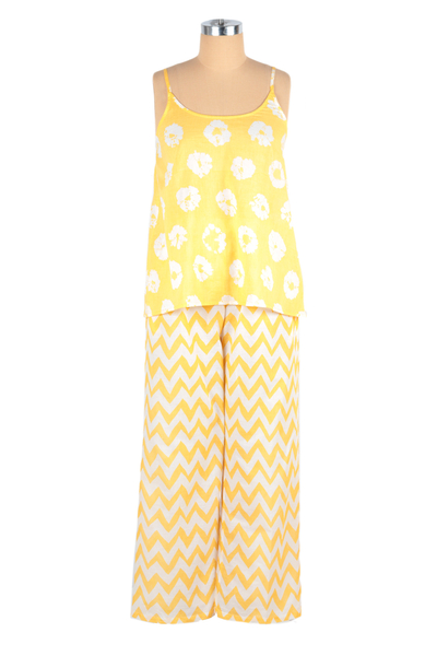 Conjunto de pijama de algodón - Conjunto de pijama de algodón Marigold con estampado floral y chevrón