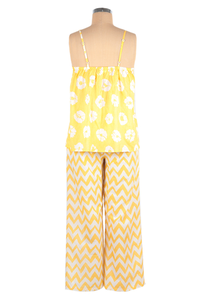Cotton pajama set, 'Marigold Spring' - Marigold Cotton Pajama Set with Floral and Chevron Patterns