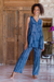 Cotton pajama set, 'Geometric Indigo' - Cotton Pajama Set with Chevron and Boho-Inspired Prints