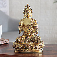 Brass sculpture, 'Quiet Buddha' - Handmade Indian Brass Sculpture of Buddha
