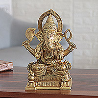 Escultura de latón, 'Sublime Ganesha' - Escultura de latón del dios hindú Ganesha hecha a mano en la India