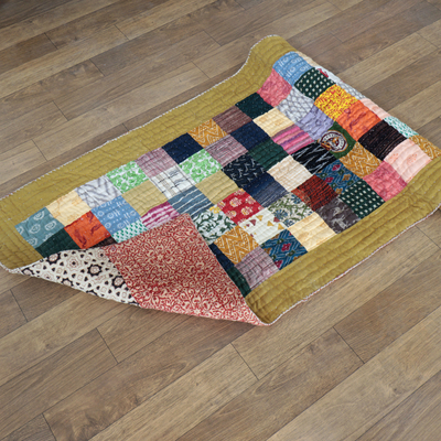 Cotton patchwork yoga mat, 'Joyful Sunset' - Colorful Cotton Patchwork Yoga Mat Crafted in India