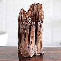 Reclaimed teak sculpture, 'Nature's Celebration' - Original Signed Sculpture of Found and Reclaimed Teak