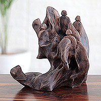 Reclaimed wood sculpture, 'Fun with Nature' - Signed One of a Kind Sculpture of Reclaimed Deodar Cedar