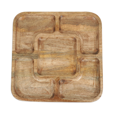 Wood appetizer platter, 'Natural Style' - Handmade Mango Wood Appetizer Platter