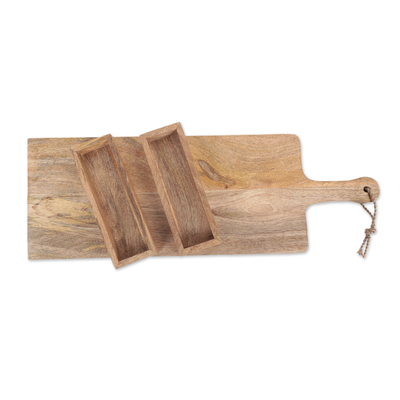 Wood serving board and trays, 'Rustic Beauty' (set of 3) - Handcrafted Mango Wood Trays (Set of 3)
