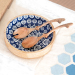 Mango wood salad bowl and servers, 'Delhi Lotus' (3 pieces) - Handcrafted Wood Salad Bowl and Servers (3 Piece Set)